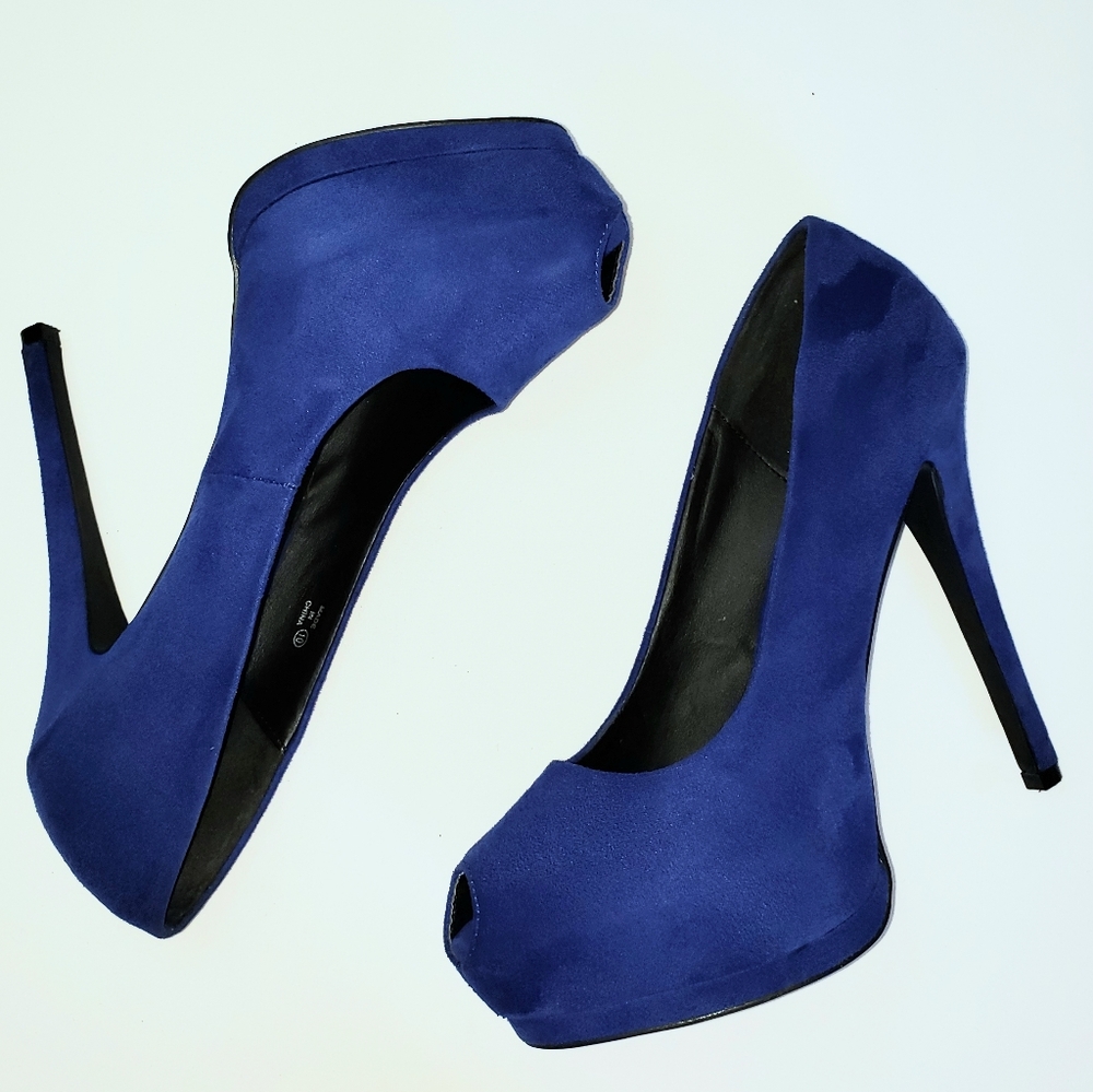 HeartSoul blue peep toe stiletto platforms sz 10
